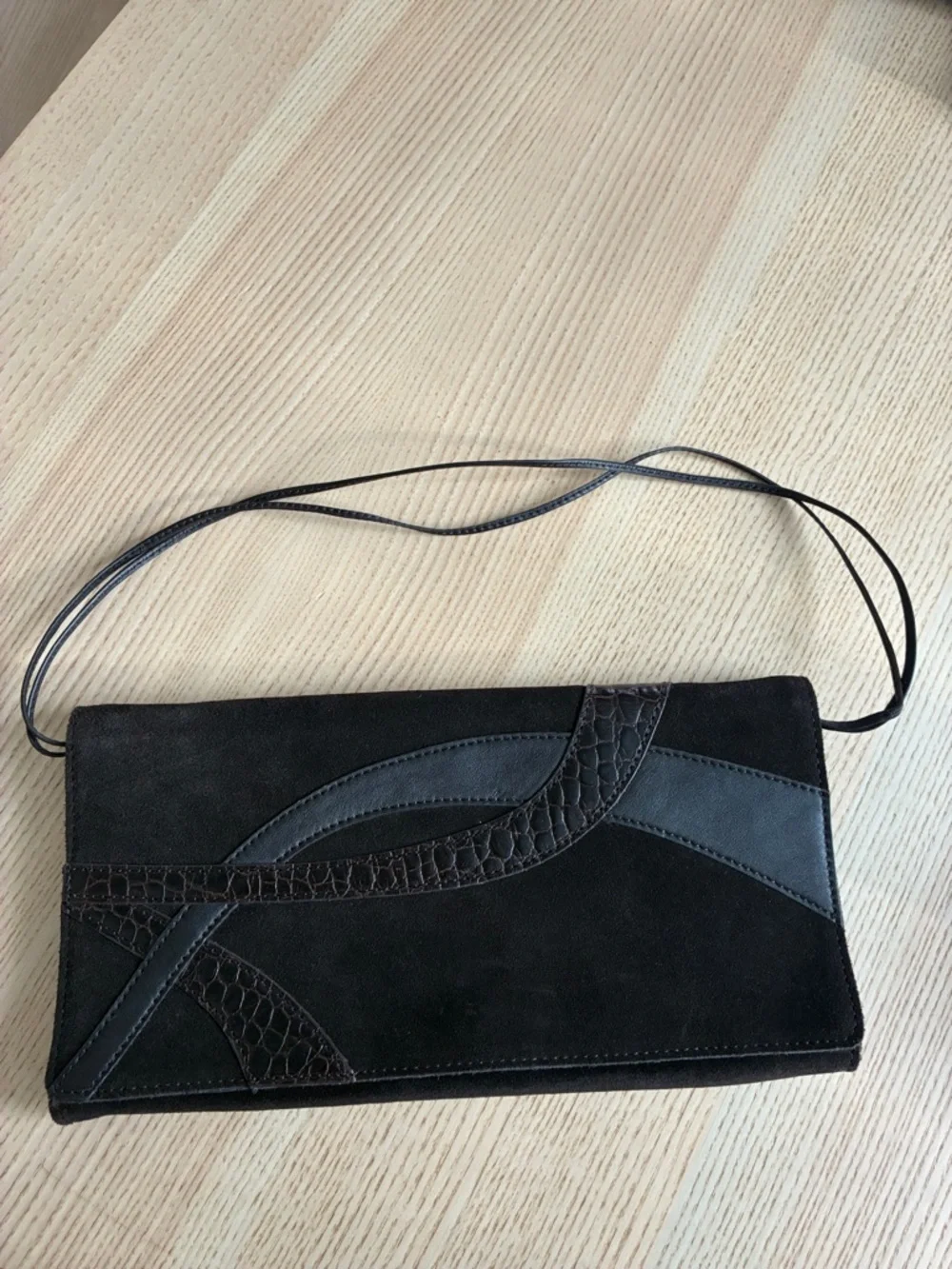 Brown Suede & Leather Clutch  Shoulder Bag